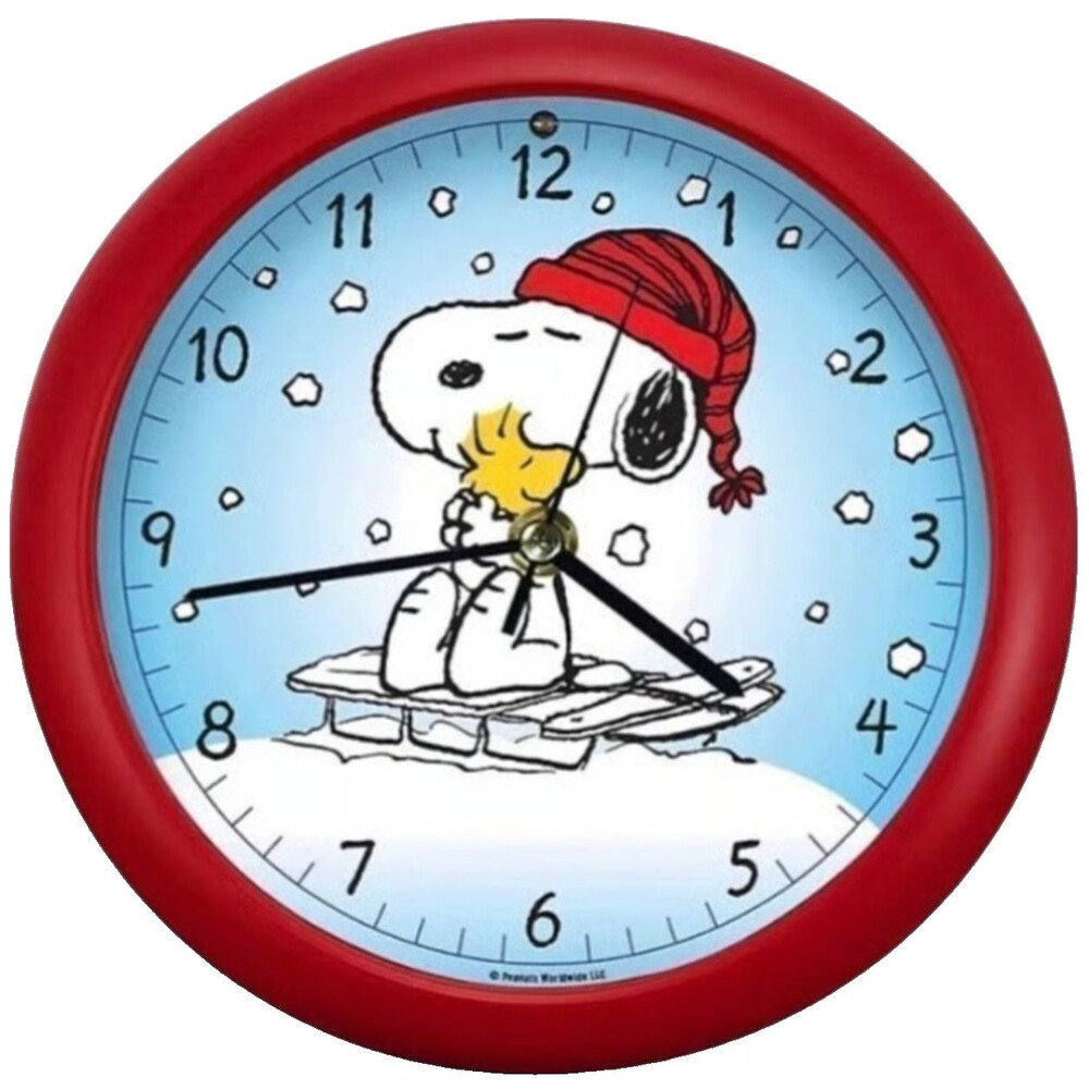 Round Plastic 8" Sound Wall Clock, CHRISTMAS PEANUTS SNOOPY DOG & WOODSTOCK